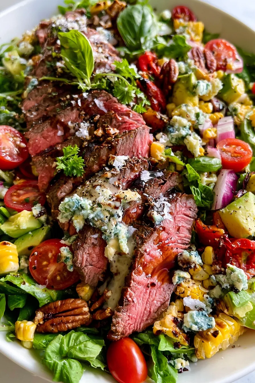 Balsamic Steak Gorgonzola Salad with Grilled Corn