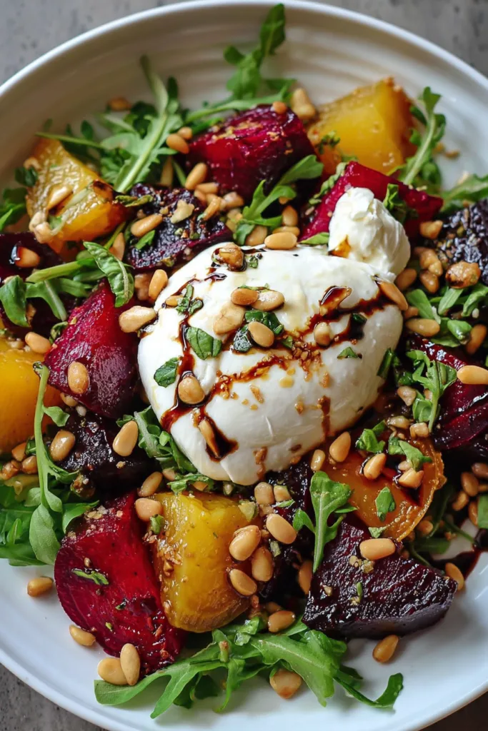 Beet and Burrata Salad with Pine Nuts