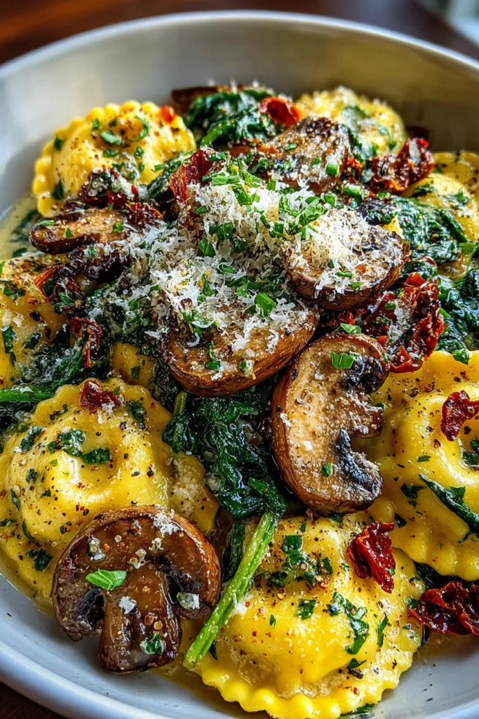 Cheesy Ravioli with Spinach