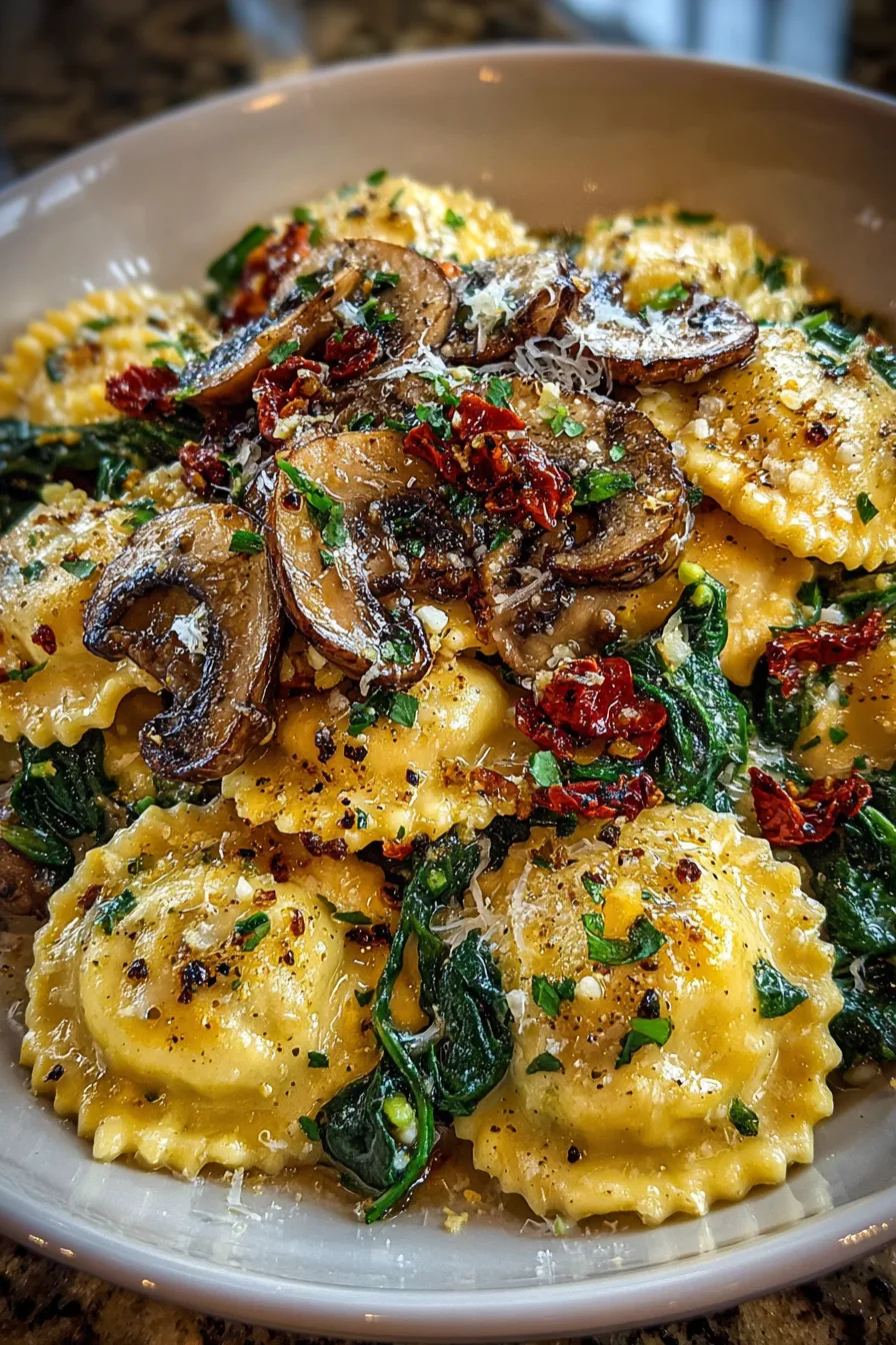 Cheesy Ravioli with Spinach