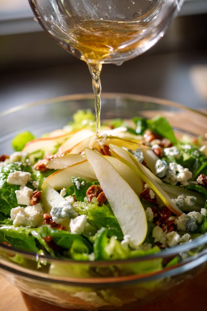 Crisp Pear Salad with Greens, Walnuts & Creamy Cheese