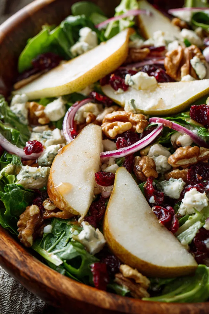 Crisp Pear Salad with Greens, Walnuts & Creamy Cheese