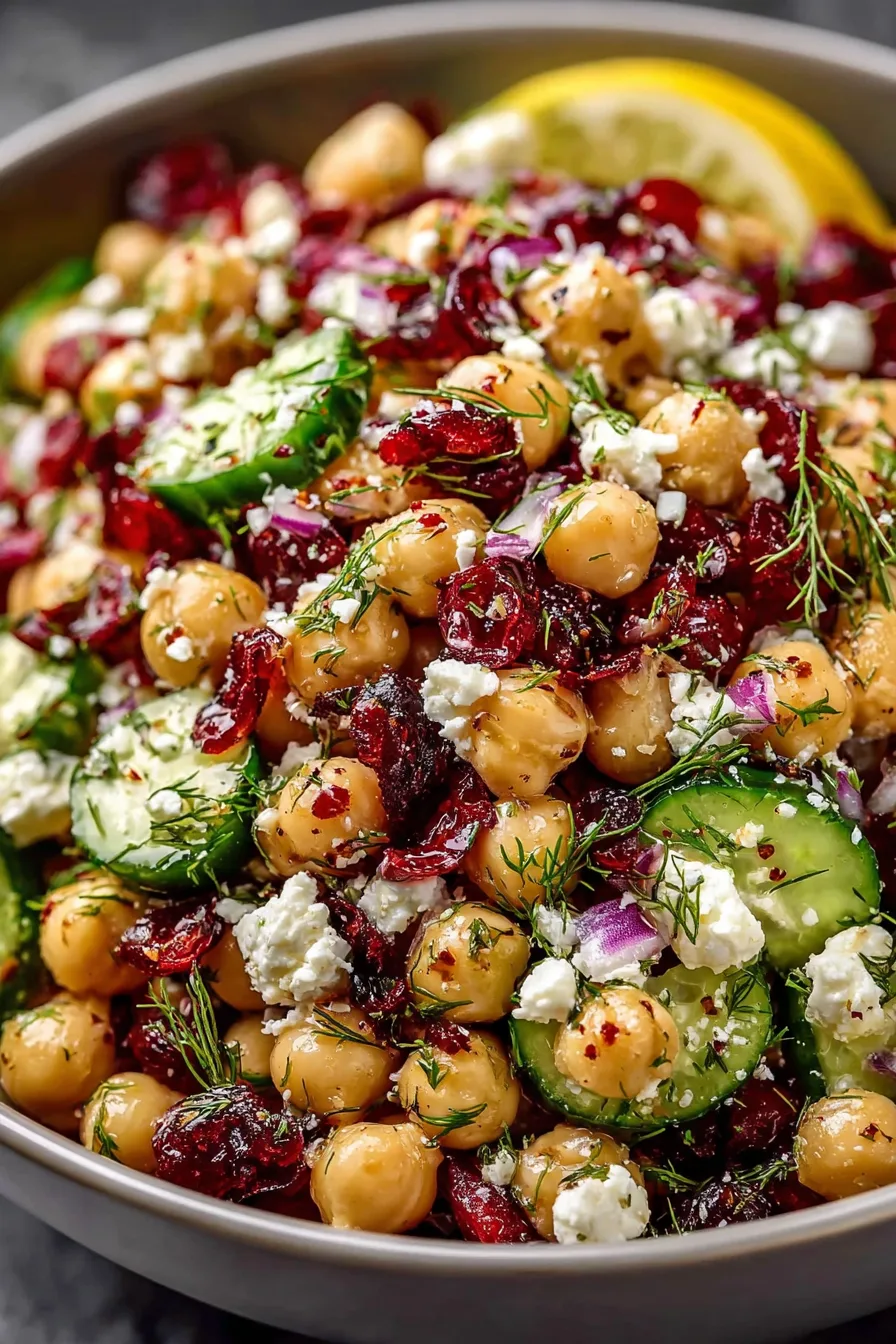 Feta and Cranberry Chickpea Salad with Lemon Vinaigrette