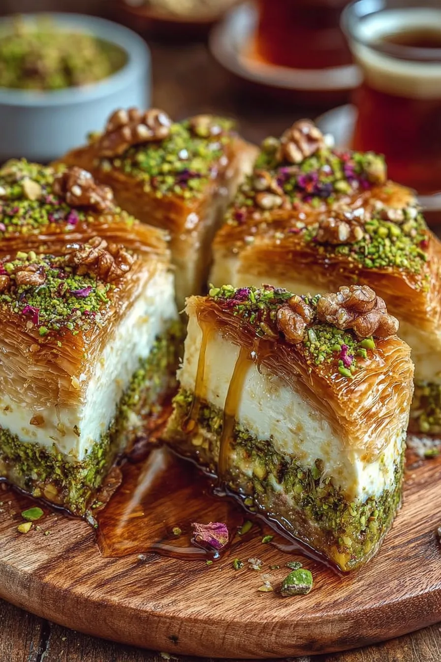 Honeyed Pistachio Baklava Cheesecake