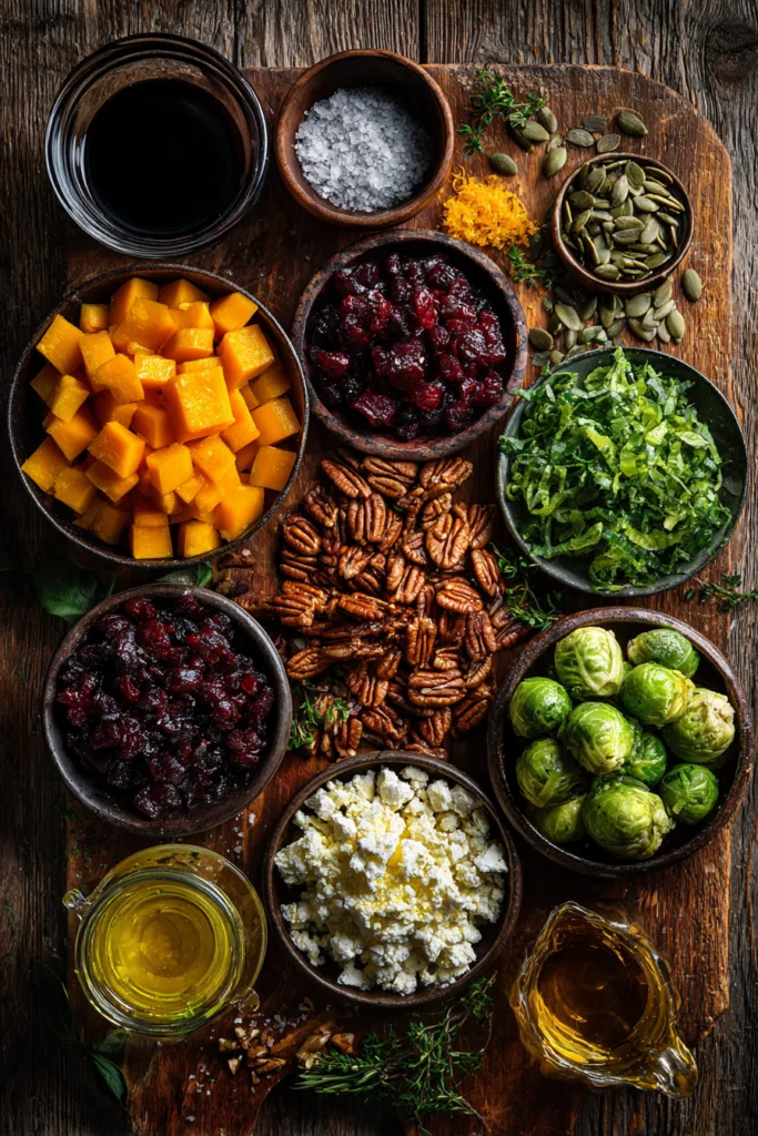 Roasted Butternut Squash, Brussels Sprouts, Beets, Pecans, and Cranberries
