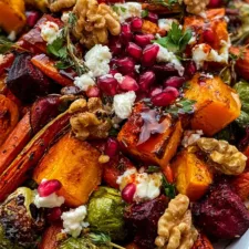 Festive Roasted Vegetable Salad with Feta, Walnuts, Pomegranate & Honey Balsamic Glaze-image